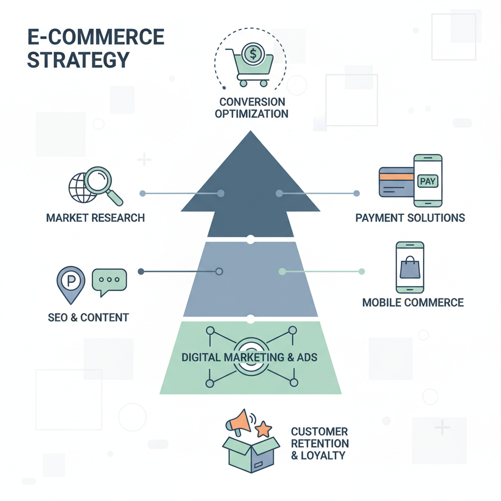Infografica: E-commerce: Dal piano alla pratica: implementazione: Nuove P - strategie e best practice