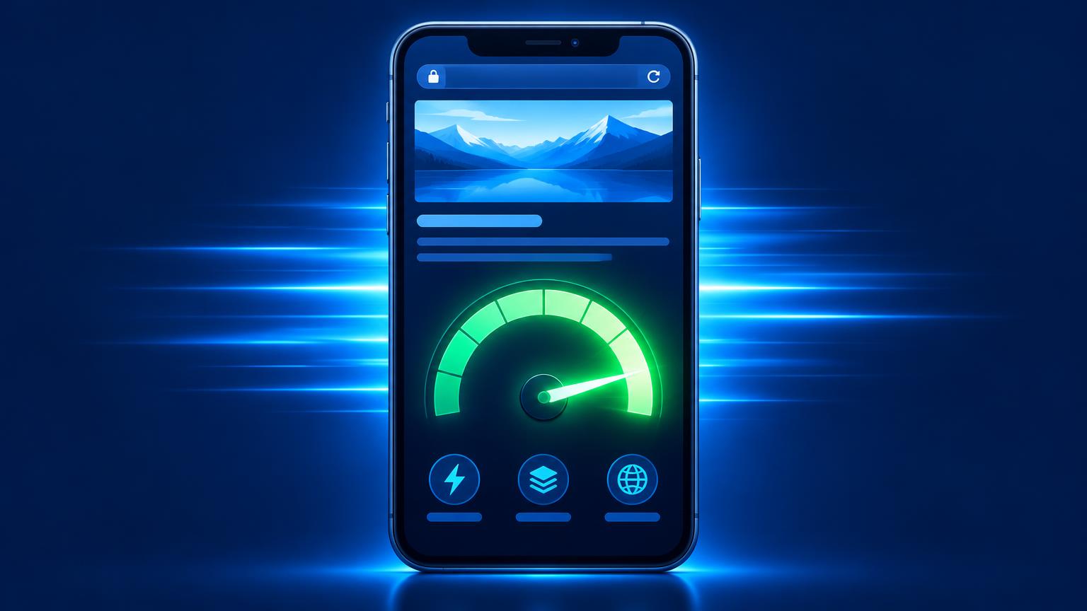 Sito web veloce su smartphone con punteggio di velocità al massimo